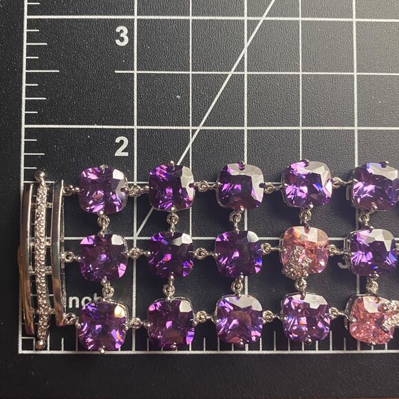 Park Lane Baby Pink Lavender Bracelet 7" Wide 3 Row Silver Tone NWB Bridal Prom - Picture 13 of 15